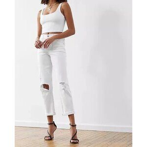 Express White Mid Rise Ripped Boyfriend Jeans 2